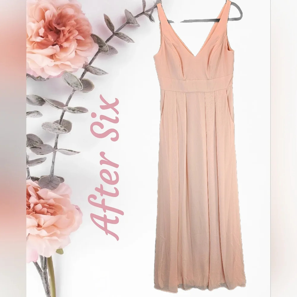 After Six Peach Blush V-Neck Chiffon Maxi Dress